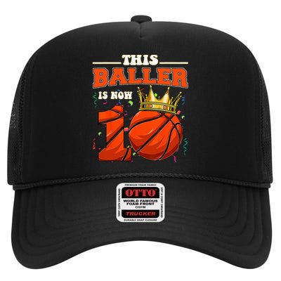 Basketball 10th Birthday Bball 10 Years Old High Crown Mesh Back Trucker Hat