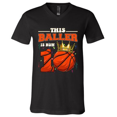 Basketball 10th Birthday Bball 10 Years Old V-Neck T-Shirt