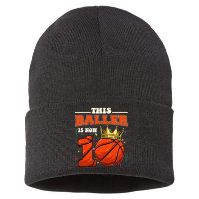 Basketball 10th Birthday Bball 10 Years Old Sustainable Knit Beanie