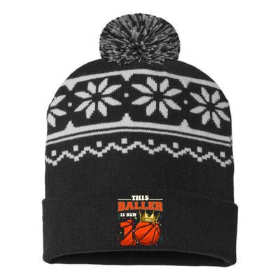 Basketball 10th Birthday Bball 10 Years Old USA-Made Snowflake Beanie