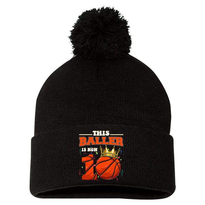 Basketball 10th Birthday Bball 10 Years Old Pom Pom 12in Knit Beanie