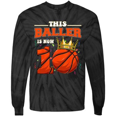 Basketball 10th Birthday Bball 10 Years Old Tie-Dye Long Sleeve Shirt