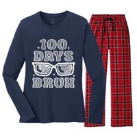 Bruh 100 Days Of School 100th Day Of School Sunglasses Women's Long Sleeve Flannel Pajama Set 