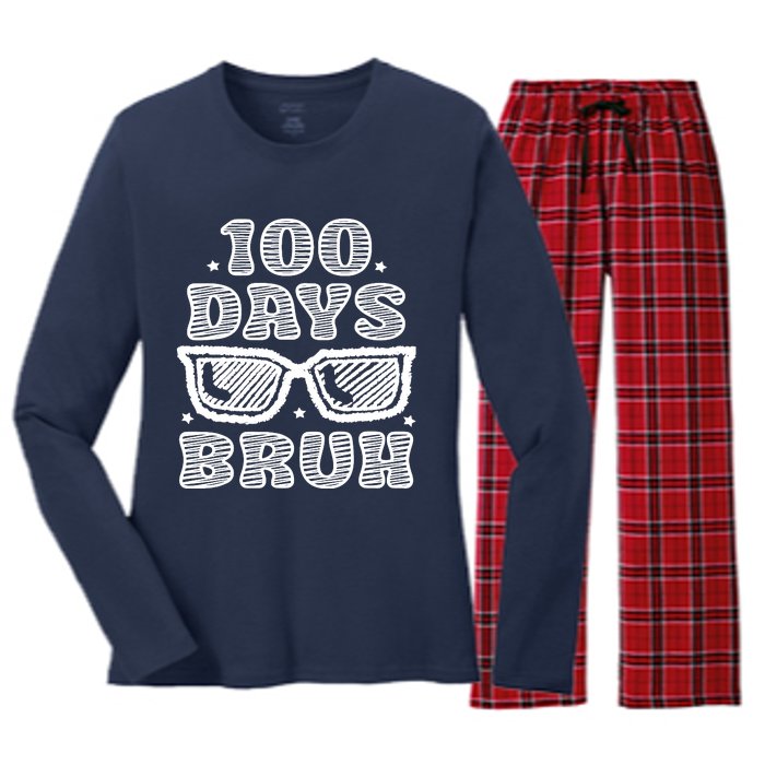 Bruh 100 Days Of School 100th Day Of School Sunglasses Women's Long Sleeve Flannel Pajama Set 