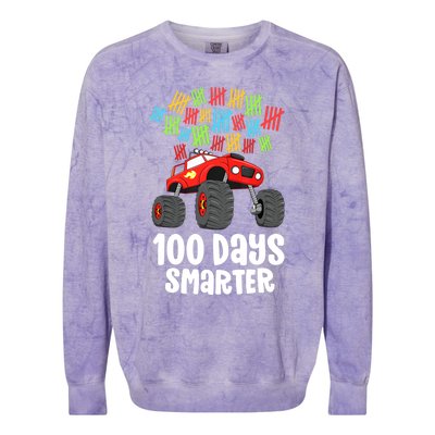 Boys 100th Day Of School Monster Truck 100 Smarter Colorblast Crewneck Sweatshirt