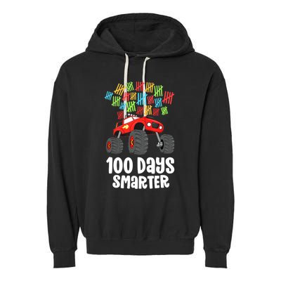 Boys 100th Day Of School Monster Truck 100 Smarter Garment-Dyed Fleece Hoodie