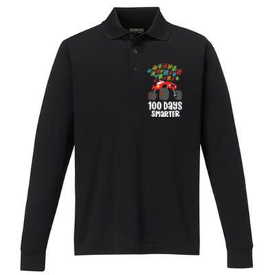 Boys 100th Day Of School Monster Truck 100 Smarter Performance Long Sleeve Polo