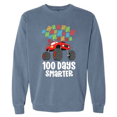 Boys 100th Day Of School Monster Truck 100 Smarter Garment-Dyed Sweatshirt