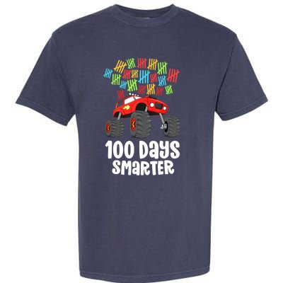 Boys 100th Day Of School Monster Truck 100 Smarter Garment-Dyed Heavyweight T-Shirt