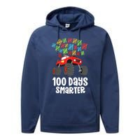 Boys 100th Day Of School Monster Truck 100 Smarter Performance Fleece Hoodie