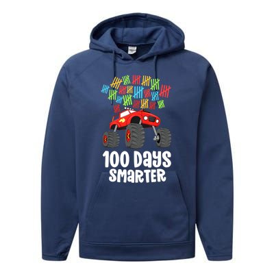 Boys 100th Day Of School Monster Truck 100 Smarter Performance Fleece Hoodie