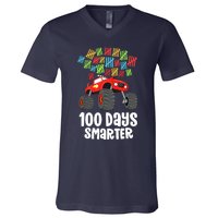 Boys 100th Day Of School Monster Truck 100 Smarter V-Neck T-Shirt