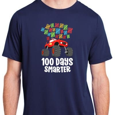 Boys 100th Day Of School Monster Truck 100 Smarter Adult ChromaSoft Performance T-Shirt