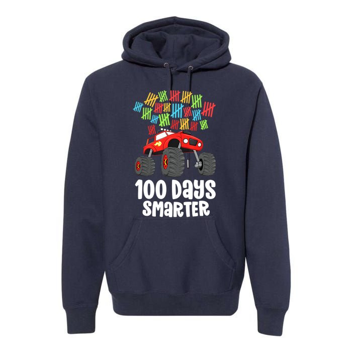 Boys 100th Day Of School Monster Truck 100 Smarter Premium Hoodie