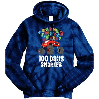 Boys 100th Day Of School Monster Truck 100 Smarter Tie Dye Hoodie