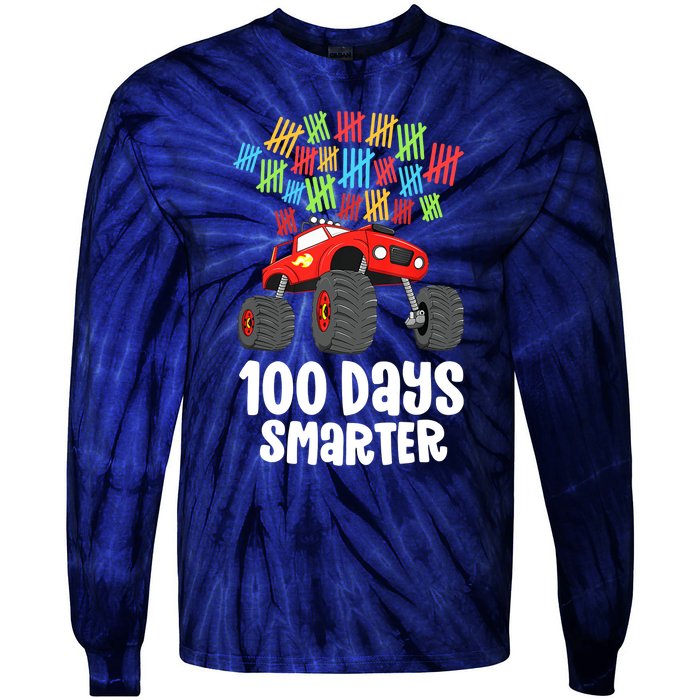 Boys 100th Day Of School Monster Truck 100 Smarter Tie-Dye Long Sleeve Shirt