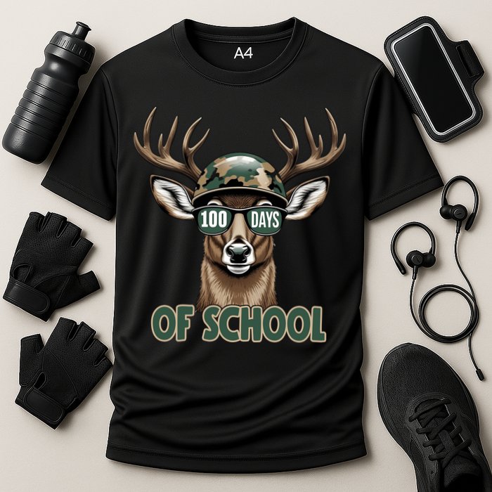Bucked 100 Days Of School Deer Student 100th Day Cooling Performance Crew T-Shirt