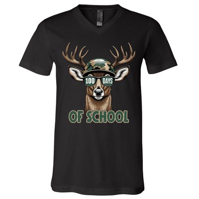 Bucked 100 Days Of School Deer Student 100th Day V-Neck T-Shirt