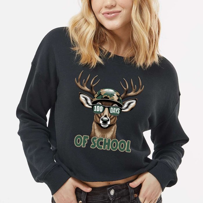 Bucked 100 Days Of School Deer Student 100th Day Cropped Pullover Crew