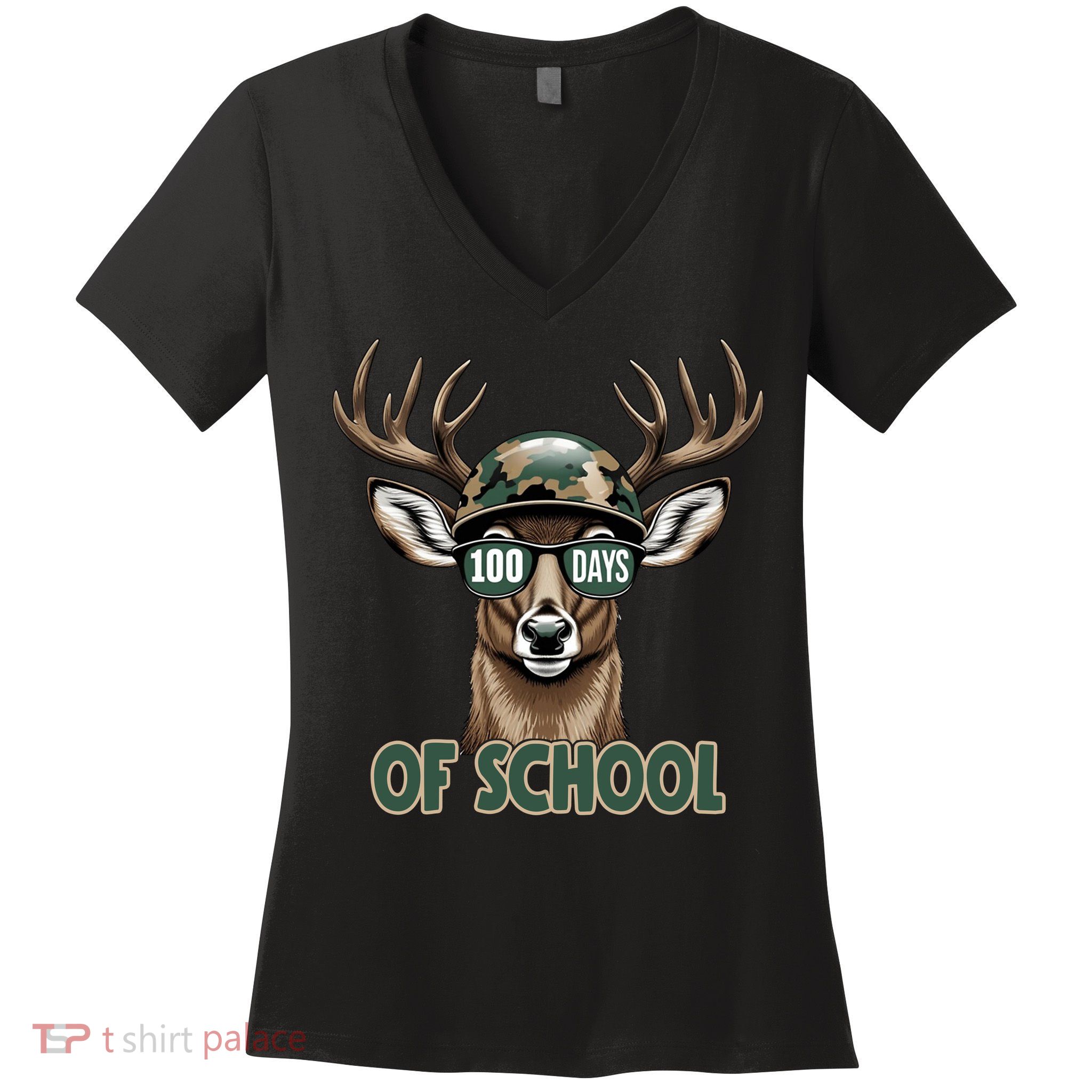 Bucked 100 Days Of School Deer Student 100th Day Women's V-Neck T-Shirt