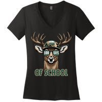 Bucked 100 Days Of School Deer Student 100th Day Women's V-Neck T-Shirt