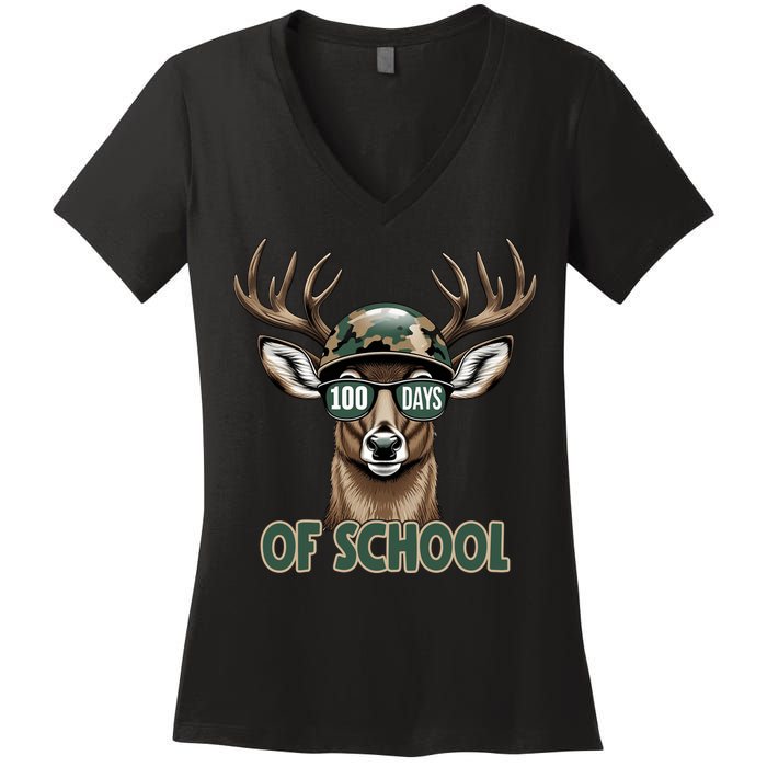 Bucked 100 Days Of School Deer Student 100th Day Women's V-Neck T-Shirt