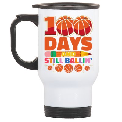 Basketball 100th Day Of School 100 Days Of School Stainless Steel Travel Mug