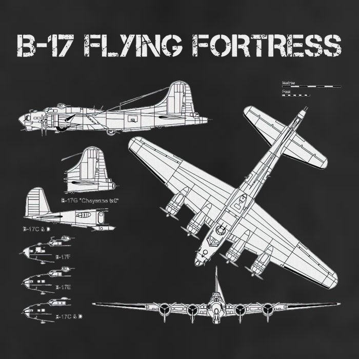 B 17 Flying Fortress Ww2 Heavy Bomber Aircraft Blueprint Cool Comfort Performance Bucket Hat