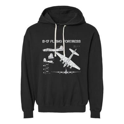 B 17 Flying Fortress Ww2 Heavy Bomber Aircraft Blueprint Garment-Dyed Fleece Hoodie