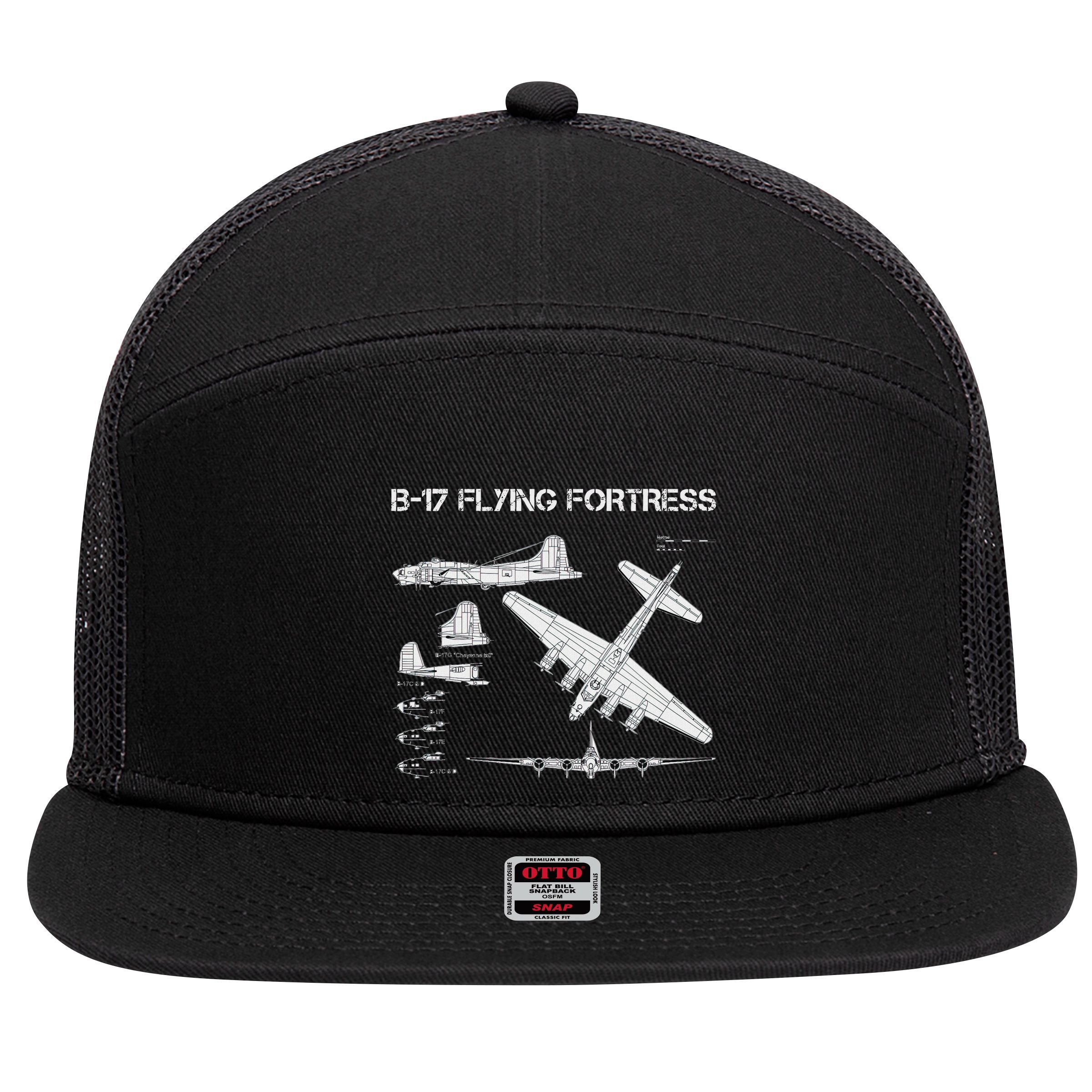 B 17 Flying Fortress Ww2 Heavy Bomber Aircraft Blueprint 7 Panel Mesh Trucker Snapback Hat