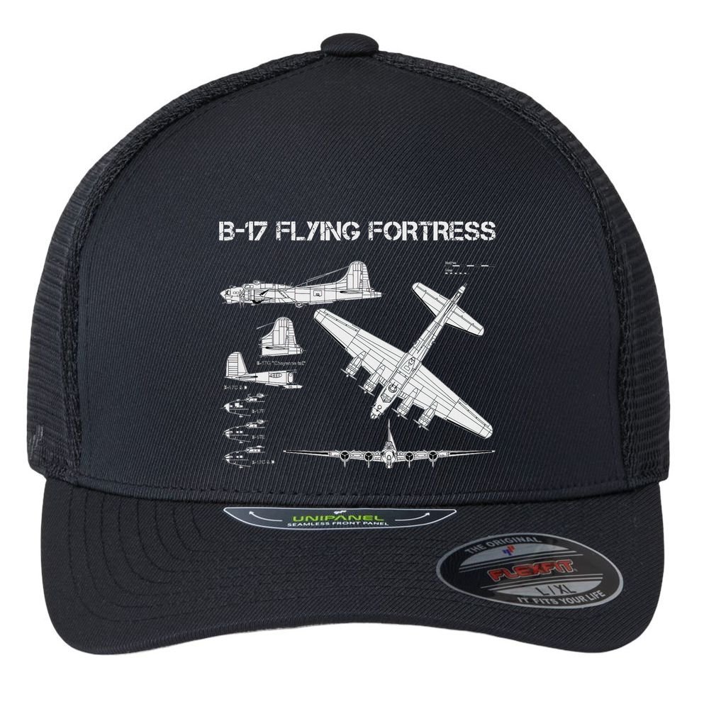 B 17 Flying Fortress Ww2 Heavy Bomber Aircraft Blueprint Flexfit Unipanel Trucker Cap