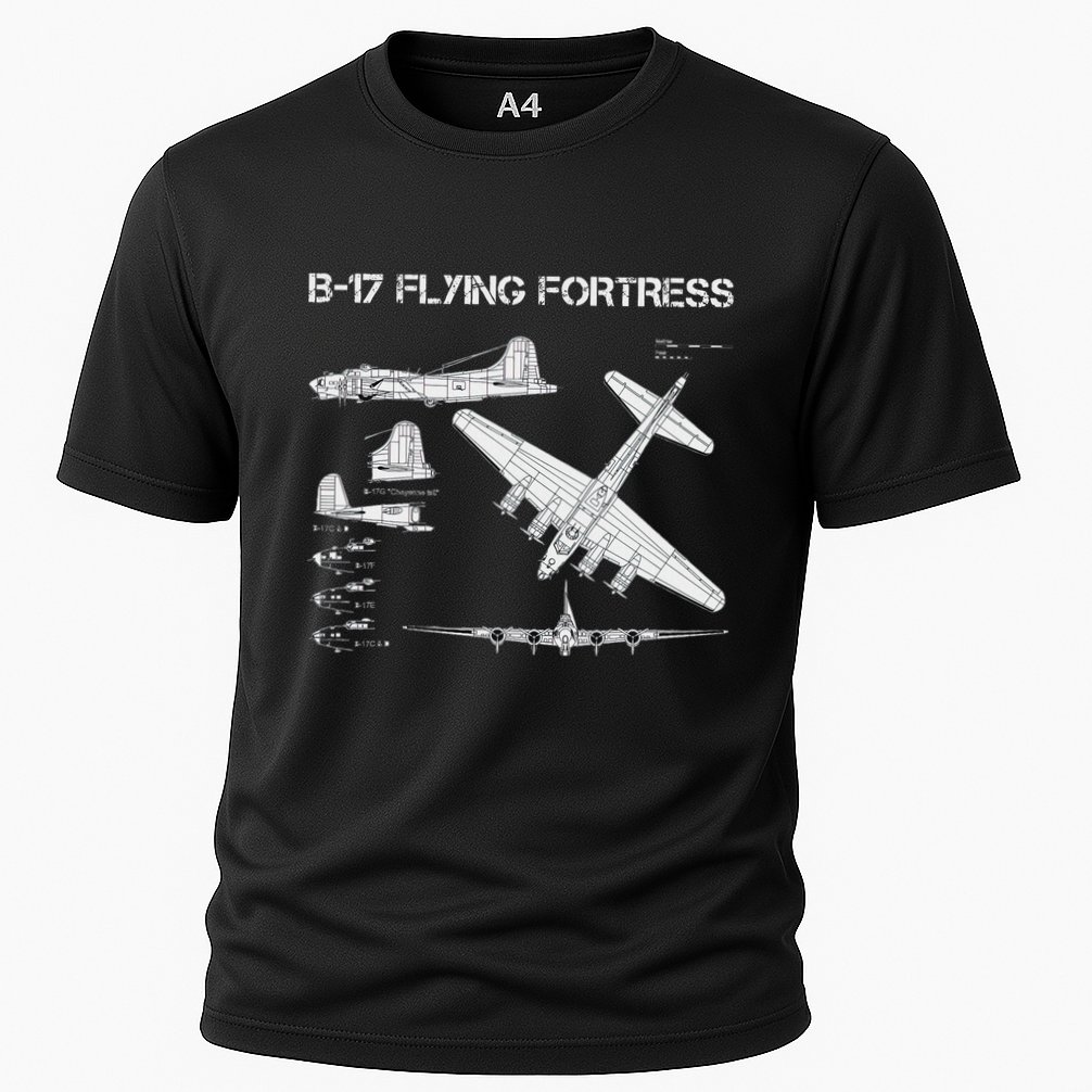 B 17 Flying Fortress Ww2 Heavy Bomber Aircraft Blueprint Performance Shirt