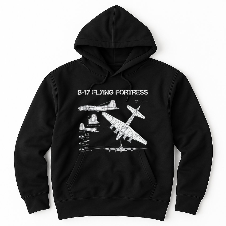 B 17 Flying Fortress Ww2 Heavy Bomber Aircraft Blueprint Hoodie