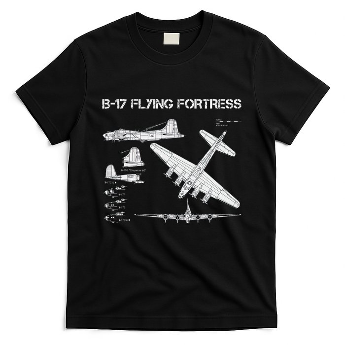 B 17 Flying Fortress Ww2 Heavy Bomber Aircraft Blueprint T-Shirt