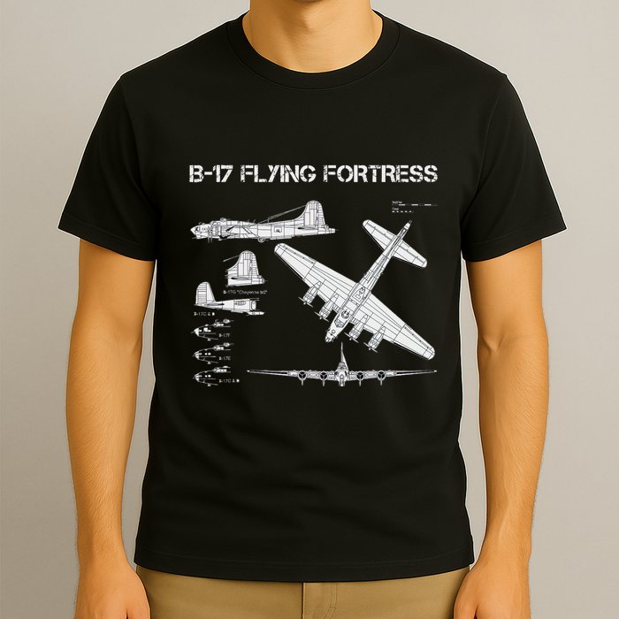 B 17 Flying Fortress Ww2 Heavy Bomber Aircraft Blueprint T-Shirt