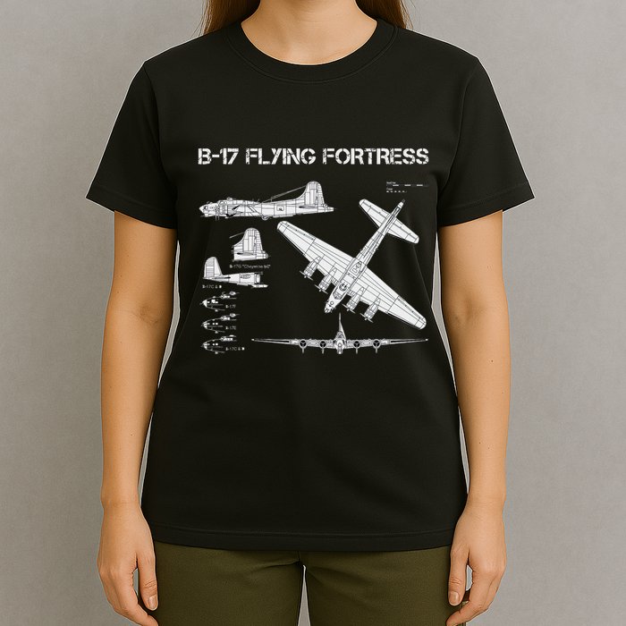B 17 Flying Fortress Ww2 Heavy Bomber Aircraft Blueprint T-Shirt