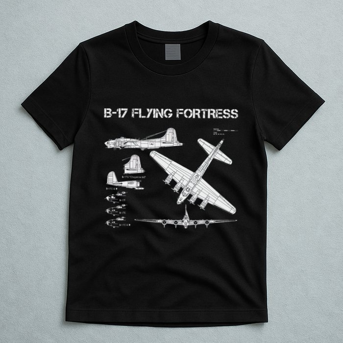 B 17 Flying Fortress Ww2 Heavy Bomber Aircraft Blueprint T-Shirt