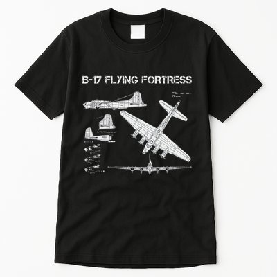B 17 Flying Fortress Ww2 Heavy Bomber Aircraft Blueprint Tall T-Shirt
