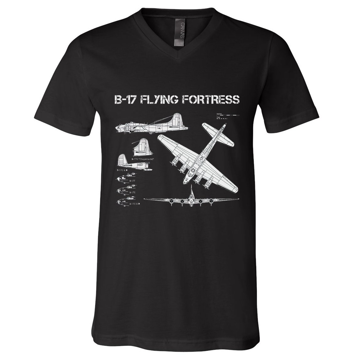 B 17 Flying Fortress Ww2 Heavy Bomber Aircraft Blueprint V-Neck T-Shirt