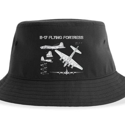B 17 Flying Fortress Ww2 Heavy Bomber Aircraft Blueprint Sustainable Bucket Hat