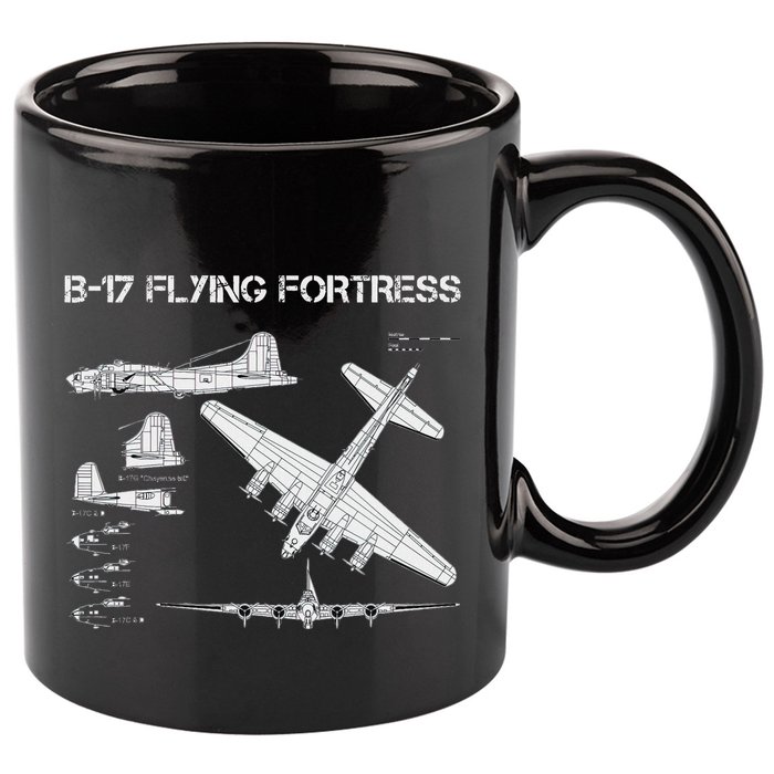 B 17 Flying Fortress Ww2 Heavy Bomber Aircraft Blueprint 11oz C Handle Ceramic Mug