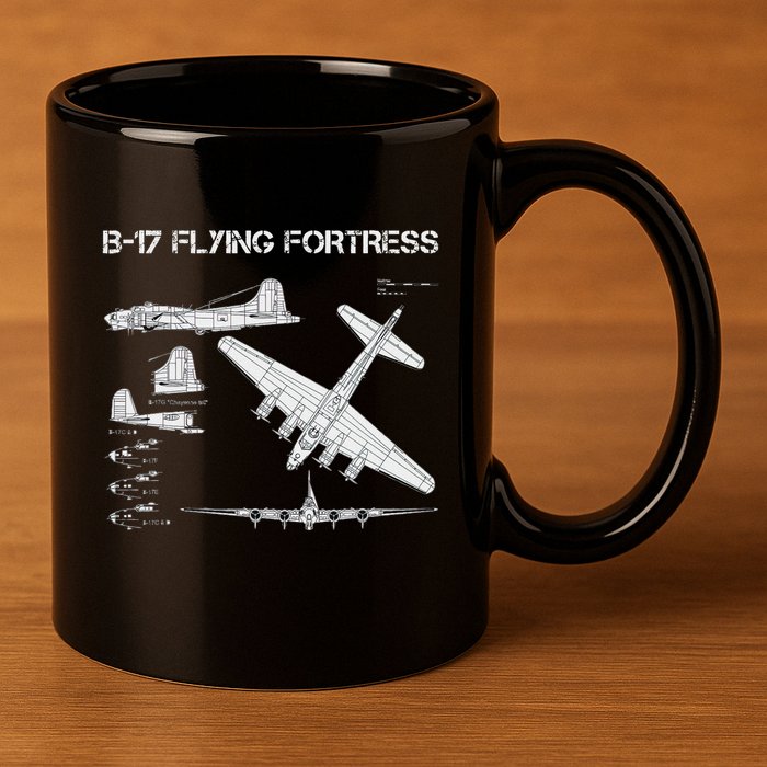 B 17 Flying Fortress Ww2 Heavy Bomber Aircraft Blueprint 11oz C Handle Ceramic Mug