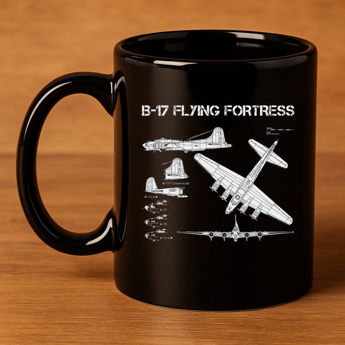 B 17 Flying Fortress Ww2 Heavy Bomber Aircraft Blueprint 11oz C Handle Ceramic Mug