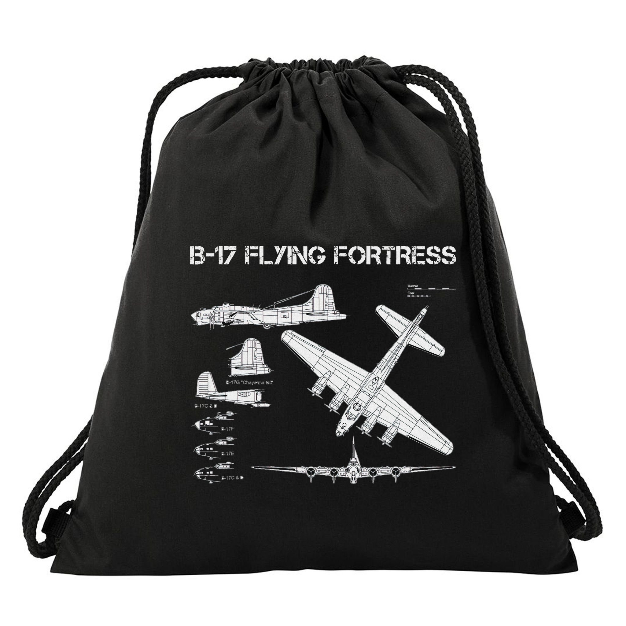 B 17 Flying Fortress Ww2 Heavy Bomber Aircraft Blueprint Drawstring Bag