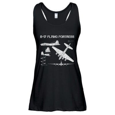 B 17 Flying Fortress Ww2 Heavy Bomber Aircraft Blueprint Ladies Essential Flowy Tank
