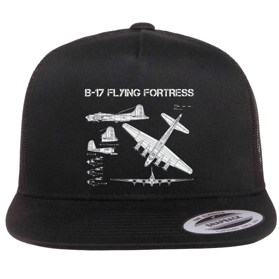 B 17 Flying Fortress Ww2 Heavy Bomber Aircraft Blueprint Flat Bill Trucker Hat