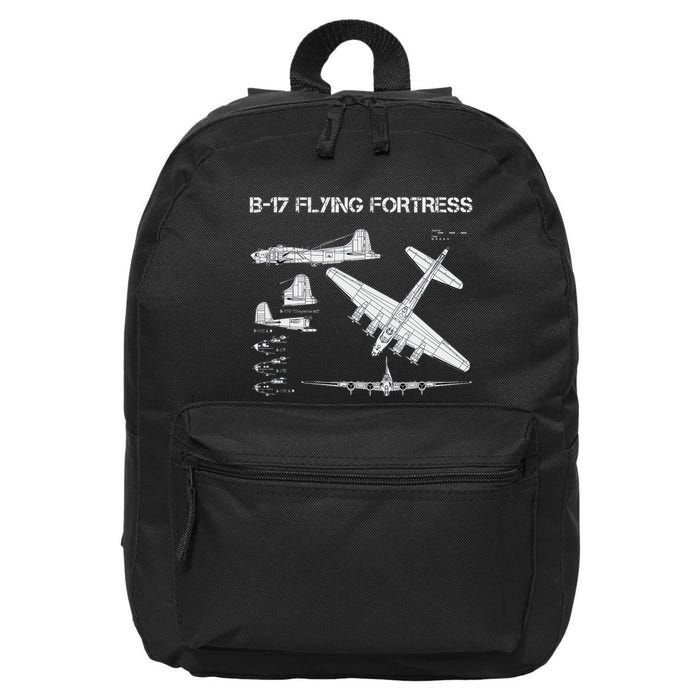B 17 Flying Fortress Ww2 Heavy Bomber Aircraft Blueprint 16 in Basic Backpack