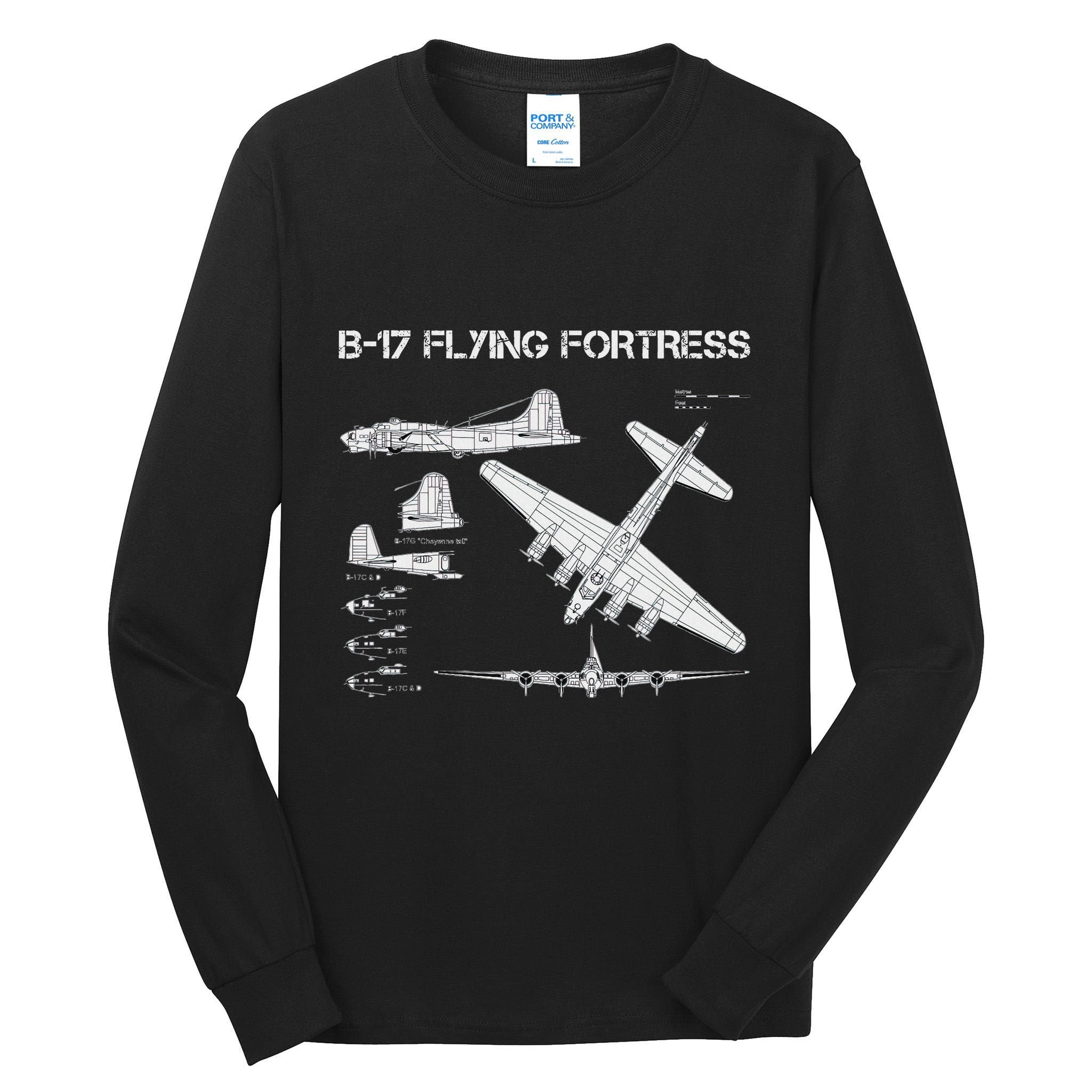 B 17 Flying Fortress Ww2 Heavy Bomber Aircraft Blueprint Tall Long Sleeve T-Shirt