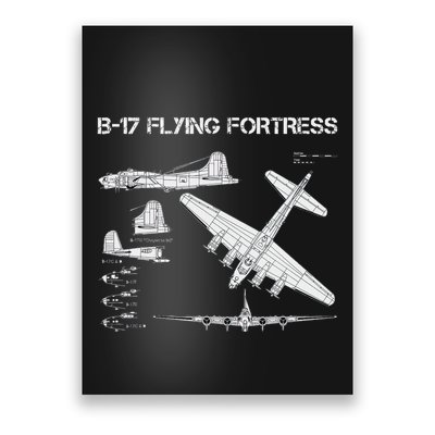 B 17 Flying Fortress Ww2 Heavy Bomber Aircraft Blueprint Poster