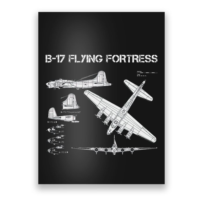 B 17 Flying Fortress Ww2 Heavy Bomber Aircraft Blueprint Poster